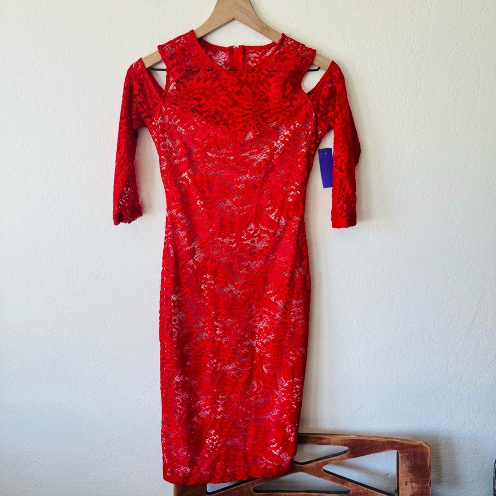 Bisou Bisou | red lace long sleeve cold shoulder top Echo Boutique Bisou Bisou | red lace long sleeve cold shoulder top Echo Boutique